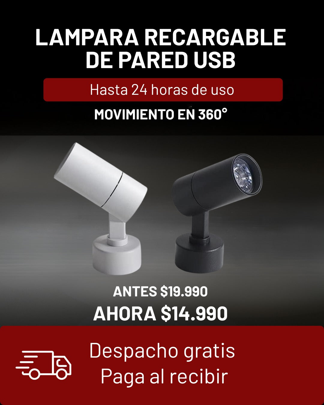 Lampara Recargable De Pared USB